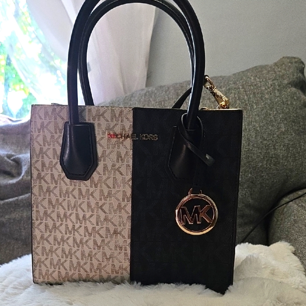 Michael Kors Black and Cream Tote with Signature Design